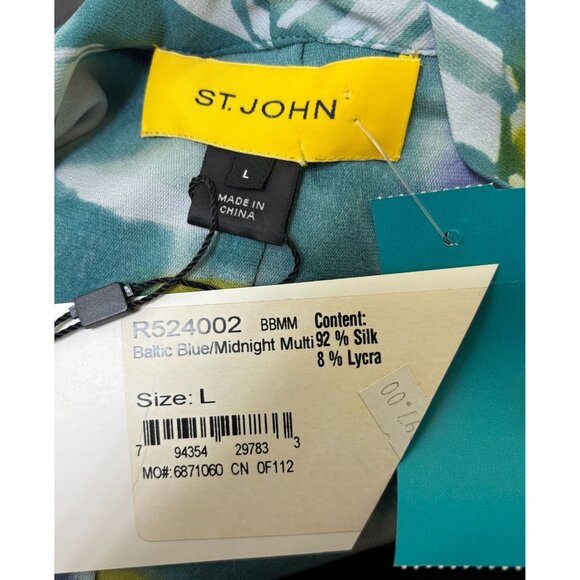 NWT St. John Silk & Lycra Blouse Teal Purple Abstract Print L - Picture 6 of 6